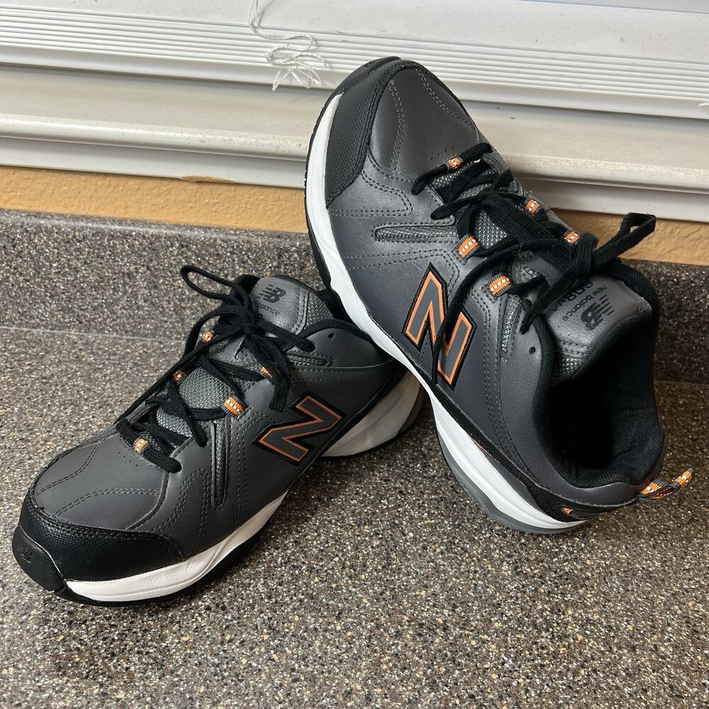 New Balance 608 Mens 9 4E Athletic Running Shoes Grey/Orange Leather Lace Up Low